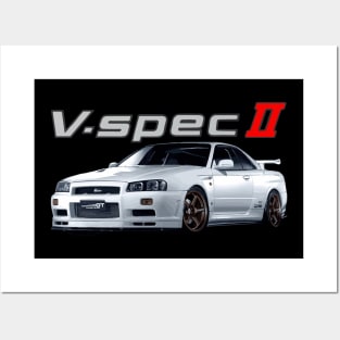 r34 GTR WHITE V SPEC II N1 bnr Godzilla Posters and Art